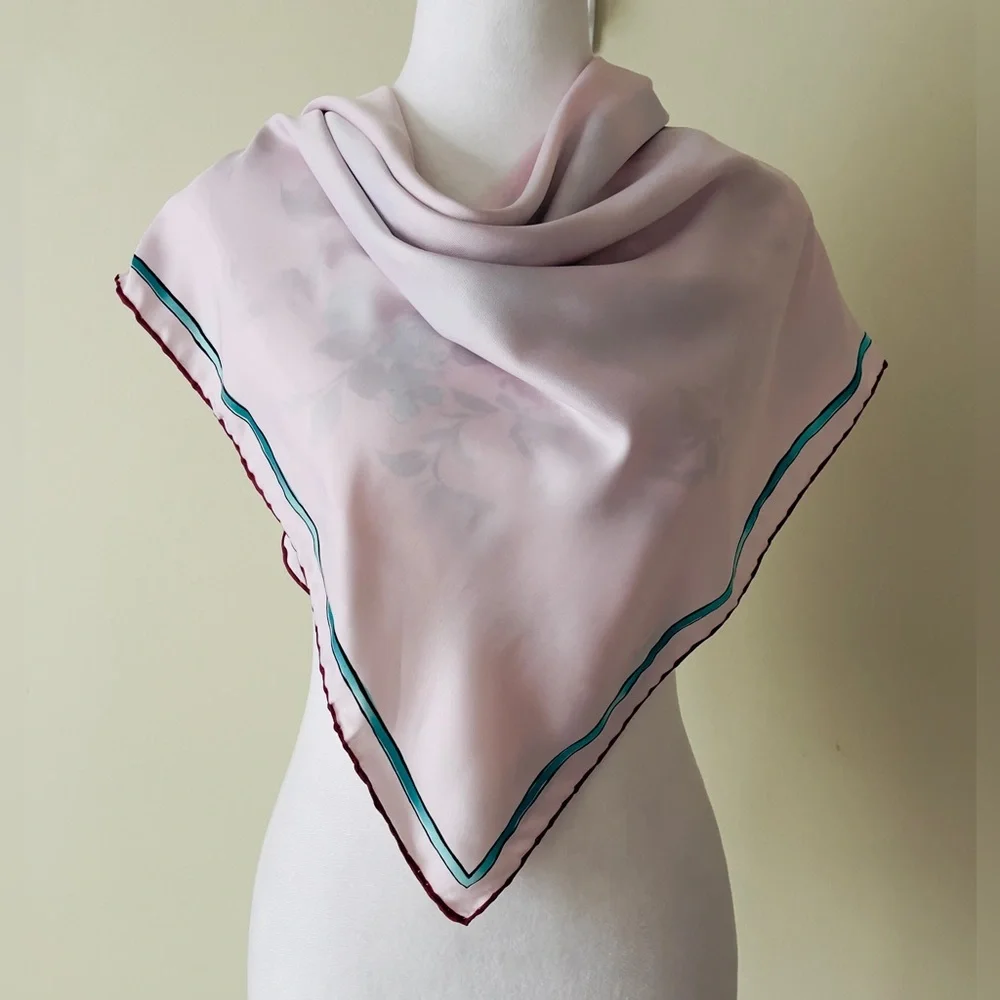 Floral Silk Like Scarf with Pink and Blue Accents EUC - Picture 2 of 4